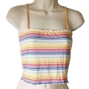 *50off3* Pac Sun Basics Lettuce Edge Rainbow Crop Top S